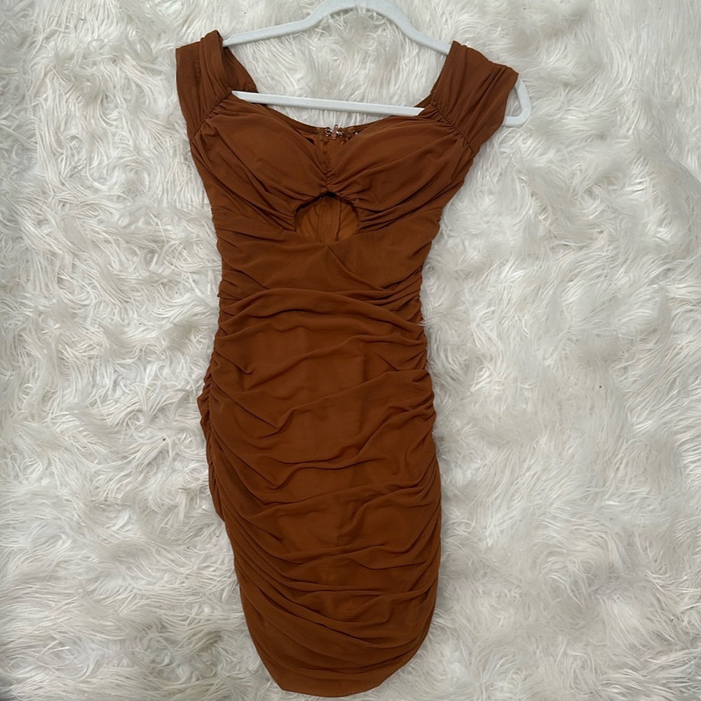 Brown, Short Sleeve, Off the Shoulder, Size Small,  Rouched Dress from Windsor